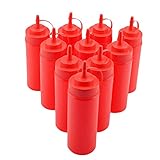 SALALIS 10 Stück/Set, Bottlify Squeeze Bottles 340 ml Abnehmbarer Ketchup-Spender Gewürzbehälter mit schmaler Düse für Flüssigkeiten Senf BBQ Dressing Pfannkuchen Art(rot)