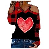 Azruma Sweatshirt für Damen V-Ausschnitt Neckholder Pullover mode Valentinstag Bedruckt Trägertop Blusen Lockere Oberteile Lässige women's jumpers Loose Langarmshirt Loose Langarmhemd Freizeit Top