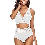 SHINEHUA Damen Bikini Set Wickeloptik Lace Up Bikini Set Neckholder Bikini Oberteil High Waist Wickel Bikinihose Tiefer V Ausschnitt Sportlich Zweiteiliger Strandbik