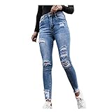 Ghemdilmn Damen Skinny High Waist Jeans Stretch Jeanshose Löcher Elegant Röhrenjeans Frauen Risse Ripped Lang Eng Denim Hose Destroyed Jegging