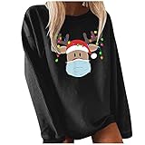 Hässliche Christmas Hoodie Damen Langarm Pullover Grosse Grössen Rentier Pullover Tops Rundhals Sweatshirt Ohne Kapuze Teenager Mädchen Hoodies Langarmshirt Oberteile Winter Herbst Streetw