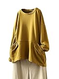 FTCayanz Damen Sweatshirt Pullover Langarm Oberteile Oversize Langarmshirt Tunika Tops mit Taschen Gelb XL