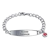 Bling Jewelry Blut Verdünnt Identifizierung Medizinische Warnung Id Curb Link Kette Armband Für Frauen Edelstahl 7,5 Zoll Benutzerdefinierte G