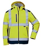 Vizwell Herren Winter Warnschutz-Jacke Softshell VW177P, Zertifiziert nach ISO-EN471, wasserabweisend, Winddicht, fluoreszierend-Gelb, Größe L