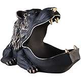 PEONTR Deko Für Schale Inhalt，Löwenschlüssel Aufbewahrungsschale, Harz Kunst Tier Mit Großen Offenen Mund Candy Dish Snack Schmuck Ohrringe Halter Zuhause Wohnzimmer(Size:30×18.8×21cm,Color:Schwarz)