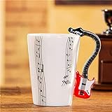 eKsdf Keramiktasse mit Musik Motiv Kaffeetasse Teetasse süße Musiknoten bedrukt Porzellan Tasse Geschenk Kaffeebecher mit rot E-Gitarre Henkel Max bis 280ml (Type-2)