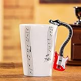 eKsdf Keramiktasse mit Musik Motiv Kaffeetasse Teetasse süße Musiknoten bedrukt Porzellan Tasse Geschenk Kaffeebecher mit rot E-Gitarre Henkel Max bis 280ml (Type-2)