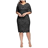 Damen Spitzenkleid Übergrößen Abendkleid für Mollige Ballkleid Plus Size Knielang Sommerkleider Lose Partykleid Maxikleid Frauenkleid Festliche Kleider für Frauen Große Größen Kleid für Hochzeit G