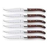 Amefa ROYAL STEAK 2520, Laguiole Steakmesser Set, 10,5 cm Klingenlänge, 6-teilig, geschmiedet, Edelstahl poliert & rostfrei, Pakka-Holzgriffe , mit elegantem Holzetui, Royal Steak, Steakbesteck