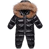 Baby Schneeanzüge Winter Overall Mit Kapuze Daunen-Skianzug Strampler Mädchen Jungen Winter Outfits, Schwarz 12-18 M