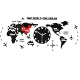 QHW Weltkarte Wanduhr, Schwarze Wandkartenuhr, stilvolle Wanddekoration Wanduhr für Wohnzimmer und Schlafzimmer, groß