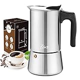 Espressokocher Induktion geeignet Edelstahl Mokkakanne 300ml/ 6 Tassen Espresso Maker Set mit Ersatz-Dichtung Untersetzer Löffel Bürste und T