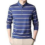 KLTOPZAN Mode Gestreiftes Poloshirt Herren Baumwolle Frühling und Herbst Langarm Camisole Polo Shirt Koreanisches Top, blau, XXL