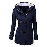 Mantel Damen Winter Hupenknöpfe Lammwolle Plüsch Kapuze Baumwolle Teddy Fleecejacke Fleecemantel Herbst Winter Jacke Mantel GefüTtert Lang Elegant Coat Dufflecoat W