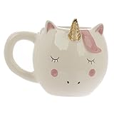 Close Up Süßer außergewöhnlicher 3D Einhorn Kaffeebecher - XXL 320 ml - Keramik Tasse - Kawaii - weiß/rosa - goldenes H