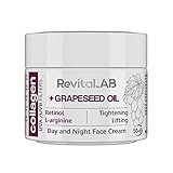 RevitaLAB Anti-Ageing Tages- und Nacht-Feuchtigkeitscreme mit Kollagen, angereichert mit Hyaluronsäure, L-Arginin, Retinol, Traubenkernöl und UVA-/UVB-Filter, für Alter zwischen 50 und 65, 50