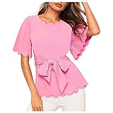 RZAXBFU Frauen Blütenblatt Kragen Fliege Hemd Büroarbeitsplatz Lose Casual Design Top SUNDE0929A17