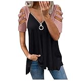 Damen Sommer Camouflage T-Shirt Casual V-Ausschnitt Basic Tops Kurzarm Oberteil Lässige Einfarbige Sommerbluse Tops S