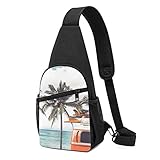 Sling-Rucksack, bunter Bus Palme Sling Bag Crossbody Schultertasche Reise Wandern Brusttasche Tagesrucksack, Schwarz , Einheitsgröße,