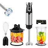 4 in 1 Stabmixer Set, Edelstahl Pürierstab 1000W mit Turbofunktion, Stufenlose Geschwindigkeit, 4-Flügeliges Messer, 700ml Mischbecher, Zerkleinerer, Schneebesen, Ergonomischer Handg