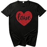 Casual Valentinsshirt Herren Damen Sweatshirt Rundhals T Shirts Valentinstag Love Herz Motiv Tshirt Sommer Kurzarm T-Shirt Top Bluse Pärchen T-Shirts Couple Streetwear Ob