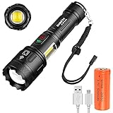 Extrem Hell LED Taschenlampe 12000 Lumen, USB WiederaufladbareTaschenlampe mit COB Licht, 7 Modi, Zoomable IPX5 Wasserdichte leistungsstarke taktische Taschenlampen für Outdoor Camping W