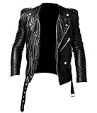 e Genius Asymmetrische Herren Fashion Slim Biker Motorrad Kurz Blazer Weiche Lederjacke Gr. XL, Biker Lederjacke schw