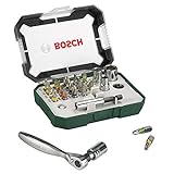 Bosch 26tlg. Schrauberbit- und Ratschen-Set (Extra harte Qualität, Zubehör Bohrschrauber und Schraubendreher)
