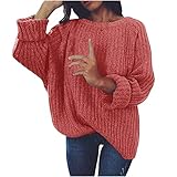 Masrin Pullover Damen Lässiger einfarbiger Grobstrickpullover Warmes Winter Sweatshirt Tunika Oberteile mit Rundhalsausschnitt und Langen Ärmeln Elastische lockere B