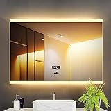 DTDD Moderner LED-Badezimmer-Wandspiegel, Hand-Sweep-Sensor-Schalter, einstellbare 3 Lichter, Induktion innerhalb von 10 cm vertikaler Reichweite, Sandstrahl-Design, Temperatur- und Zeitanzeige (