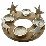 SIDCO Adventskranz Holz Silbersterne Kerzenhalter Holzkranz Weihnachten Dek