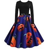 Damen Shirt Kleider Halloween Kleid Digital Printed Taille Langarm Nähen A-Linie O-Ausschnitt Kleid Skirts for Women Casual Röcke Für Sexy Kleid Damen Kleid Strandk