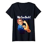 Damen Rosie The Riveter Poster We Can Do It Feminist Retro T-Shirt mit V