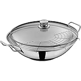 WMF Party Taiwan Wokpfanne Induktion 36 cm, Wok mit Deckel und Ablagegitter, Cromargan Edelstahl unbeschichtet, backofengeeig