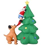 Bakaji Aufblasbarer Weihnachtsbaum mit Weihnachtsmann und Hund LED-Lichter Höhe 180 cm Aufblasbares System IP44 Addobbo und Weihnachtsdekoration für Auß