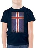 Fussball WM 2022 Fanartikel Kinder - Island Flagge Vintage - 140 (9/11 Jahre) - Dunkelblau - Island t-Shirt Kinder - F130K - Kinder Tshirts und T-Shirt für Jung