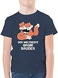 Geschwister Bruder und Schwester - Weltbester großer Bruder - Fuchs - 116 (5/6 Jahre) - Dunkelblau Meliert - Fuchs t-Shirt Kind - F130K - Kinder Tshirts und T-Shirt für Jung