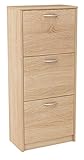 MATKAM Schuhschrank aus Holz 3S, in Schlichter Optik, B 50 x H 116 x T 28 cm, laminierte Möbelplatte 16 mm, mit Rückwand, 3 ausklappbare Schuhablagen (Sonoma Eiche)