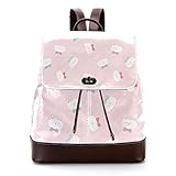 Lässiger PU-Leder-Rucksack für Herren, Damen, Schultertasche, Tagesrucksack für Reisen, Business, Uni, rosa Hintergrund mit Punk