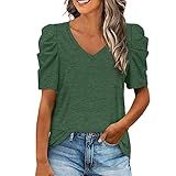 Alliwa-Frauen Blusen Damen Elegant Kurzarm Tunika Rundkragen Oberteil Casual Arbeit Einfarbig Slim Fit Oberteile Tops Tee S