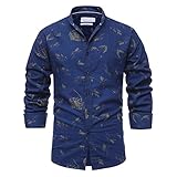 DOMBX Herren Casual Shirt Langarm Kent-Kragen Button Down Hawaii-Print Hemd Poloshirts Polohemd Männer Herbst Winter Blumen Muster Mehrfarbig Baumwolle Regular Fit T-Shirt Freizeithemd Lang