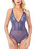 Dessous für Frauen, Push-Crotch, ungefüttert, sexy, Shapewear, Teddy-Body – Sandra, Dunkelkobalt, Groß