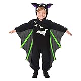 shoperama Kleine Fledermaus Kinder-Kostüm Overall Flügel Kapuze Ohren Mädchen Jungen Halloween-Kostüm, Größe:110 - 4 bis 6 J