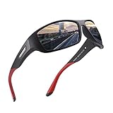 PUKCLAR Sonnenbrille Herren Polarisierte Sportbrille Radsportbrillen Fahrerbrille Damen UV400 Schutz, L, C3 Schwarz / Blau Verspieg