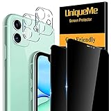 UniqueMe [2+2 Stück] Sichtschutz Kompatibel mit iPhone 11 (6.1 Zoll) 2 Stück Full Screen Panzerglas Sichtschutz und 2 Stück Kameraschutz,[Anti-Spy] [Blasenfrei] HD Displayschutzfolie Gehärtetes G