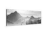 Augenblicke Wandbilder Keilrahmenbild Panoramabild SCHWARZ/Weiss 150x50cm Berge Wald Schnee Wolken S