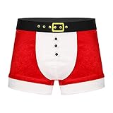 ranrann Herren Weihnachten Boxershorts Ouvert Slip Unterhose mit Plüsch-Ball Festliche Unterwäsche Heilig Abend Reizwäsche Rot_B XXL