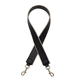 MoreChioce Breit Schultergurt,Damen 4cm Echtleder Schulterriemen Umhängegurt Abnehmbar Taschenriemen mit Perlenrand 105cm Lang Trageriemen Schwarz G