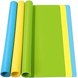 FANDAMEI 3 PCS Silikonmatte 30x40 cm, Silikon Matte Unterlage Bastelmatte Silikonfolie Antihafte rutschfeste Tischmatte Arbeitsmatte Thekenmatte, für Gießharz, Bastelarbeiten, DIY (Blau, Gelb, Grün)