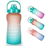 VoMii 2L Trinkflasche, BPA Frei Wasserflasche mit Strohhalm und Deckel,Tritan 1-klick Verschluss Auslaufsichere Water Bottle, Zeitmarkierung ​Sportflasche für Fitness-Sportarten im F